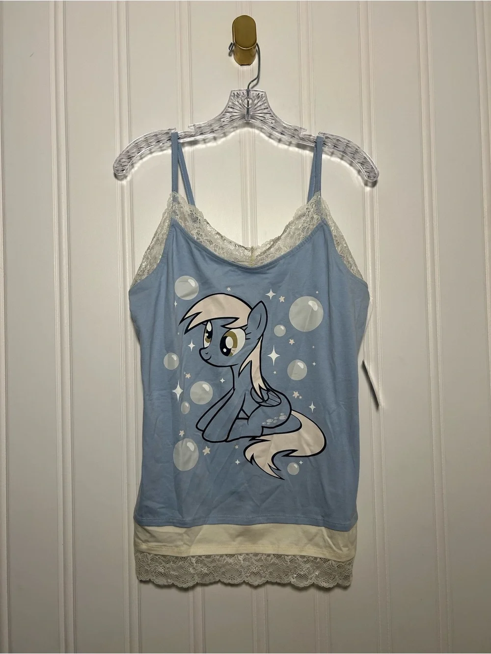 Hot Topic My Little Pony Blue Lace-Trim Graphic Cami Tank Top size Large